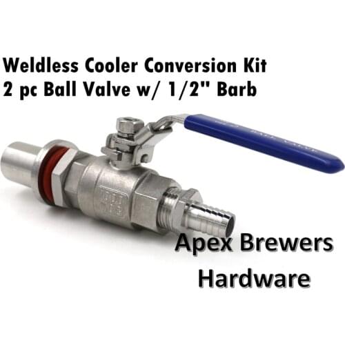 Weldless Cooler Valve Kit w/ 1/2"barb, 1/2"NPT, All Grain Equipment, Brewer Hardware