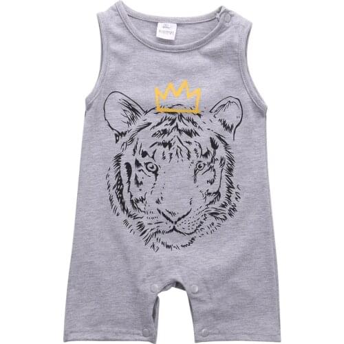 Summer 2016 Newborn Baby Boys Clothes Tiger Sleeveless Romper Cotton Jumpsuit Playsuit Outfits 0-24M