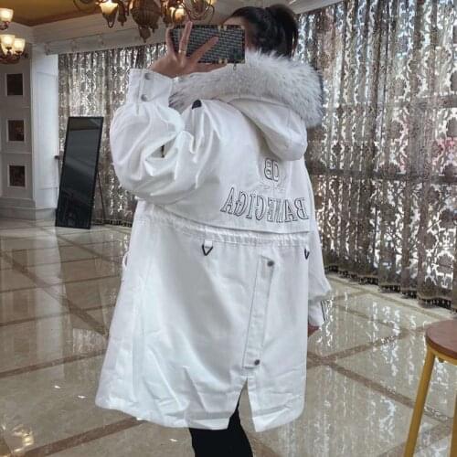 Women coat winter 2021 new arrival parka real fur jacket Pattern of letters clothes Collect waist solid parkas hooded real fur