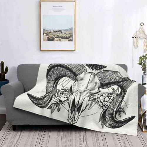 Peony Skull Creative Design Light Thin Soft Flannel Blanket Skull Peony Flowers Ram Ram Skull Goth Gothic Horror Macabre