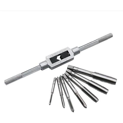 M3-M8/M12 6/8Pcs Hand Screw Thread Metric Plug Tap Set M3-M12 With Adjustable Wrench