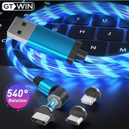 GTWIN LED 540 Magnetic Cable For IPhone 12 Pro Max Xiaomi Samsung Megnet USB Cable Mobile Phone Charger Micro USB Type C Cable
