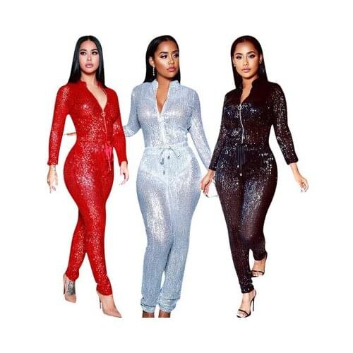 DD European and American fashion sexy loose sequined Jumpsuit nightclub