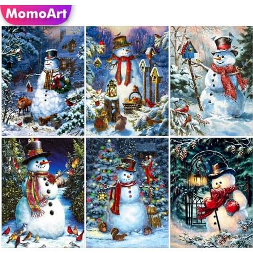 MomoArt DIY Diamond Painting Winter Scenery Diamond Embroidery Snowman Picture Of Rhinestone Mosaic Needlework Wall Decor