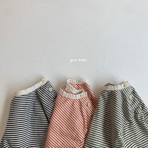 Spring Infant Cotton Soft Striped T-shirt Baby Buttons Down Round Neck Base Shirt Girls Tops Boys Girls Shirt