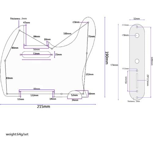 10 Hole Electric Guitar Pickguard Scratch Plate with Back Plate for TL Style Electric Guitar Parts, 1ply