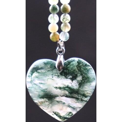 Natural Stone Aquatic Heart-Shaped Grass Moss Agate Pendant DIY Sweater Chain Pendants Necklace For Women Female Fine Jewelry