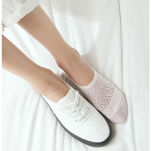 Summer Casual Solid Womens Socks Hollow Out Mesh Thin Breathable Ankle Socks Silicone Non-slip Invisible Low Cut No Show Socks