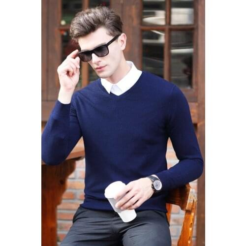 2019 New Fashion Wool Sweater Men Long Sleeve Pullovers Outwear Man V-Neck Sweaters Tops Solid Fit Knitting Clothing Casual