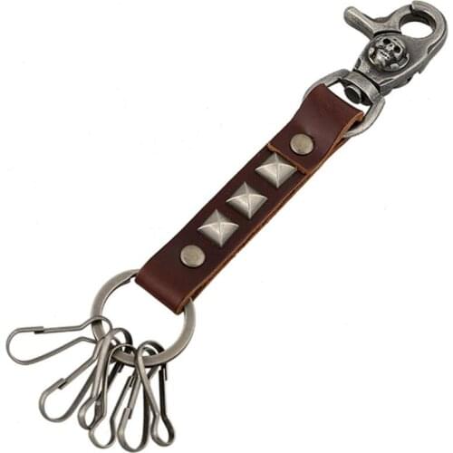 Punk Rock Gothic Skull Key Chain Alloy Skeleton Rivet Charm Leather Car Pant Buckle Keychains Keyring Cowboy Fashion Accessories