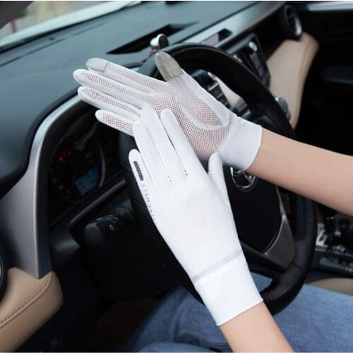 Lady Summer Sunscreen Touch Screen Breathable Gloves Outdoor Sports Anti-UV Ice Silk Thin Mesh Two-Finger Driving Non-Slip Glove
