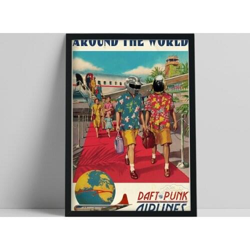 Daft Punk Around The World Portrait Music Poster, World Trave Art Print, Vintage Color Figure Still Life Wall Picture, Tour Gift