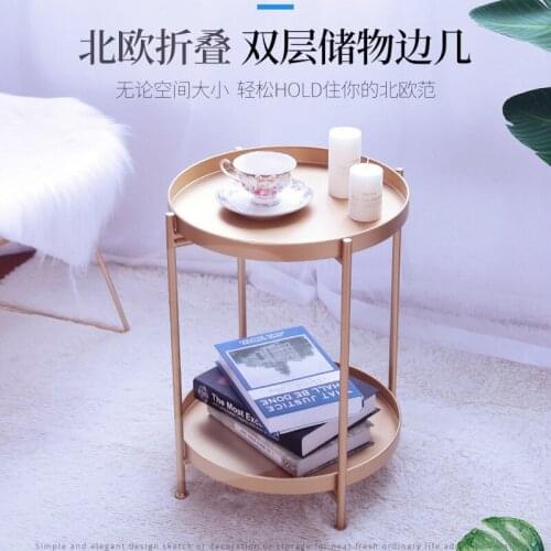 Simple Iron Double-layer floating shelf home organization and storage Folding corner shelf Living room small Round side table