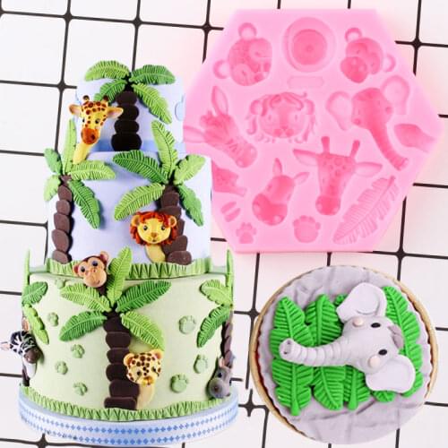 Animal Series Silicone Mold Elephant Monkey Deer Cow Lion Cupcake Topper Fondant Cake Decorating Tools Candy Clay Chocolate Mold