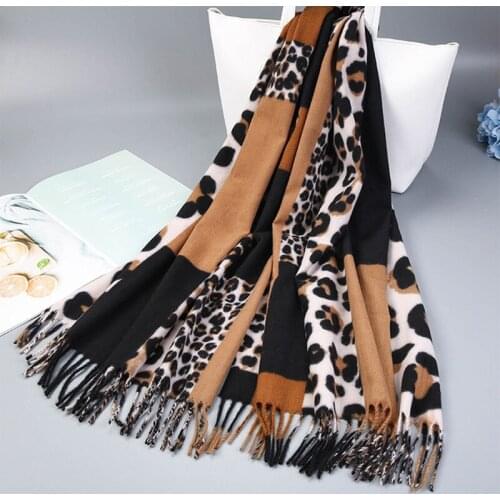 Winter Warm Scarves Shawls Fashion Cashmere Brushed Pashmina Leopard Print 200*70cm Ladies Neck Scarf Hijab Echarpes chales