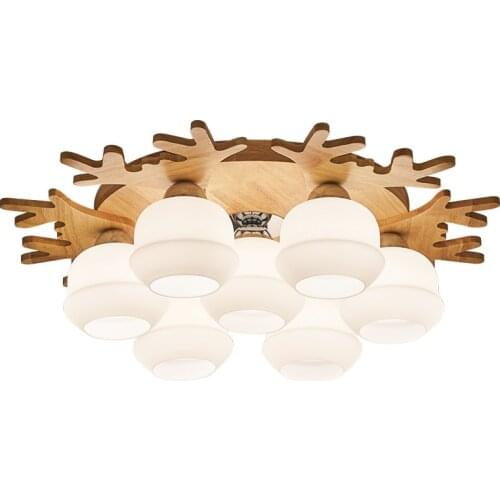 Nordic Glass Chandeliers For Living room Cafe Industrial Ceiling Chandelier Bedroom Oak Wood Deer Horn Chandelier Lighting D44