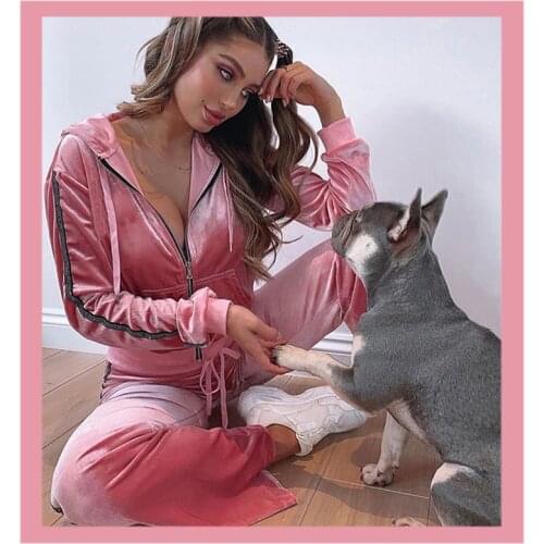 Pink Zipper Soft Hooded Sweatshirt Pants Cotton Tracksuit Jogger Two Piece Sets Plus Size Sport Suit Womens Clothes Ropa Mujer