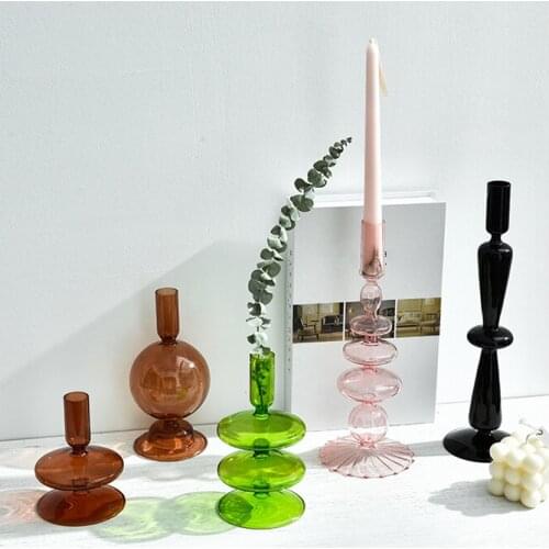 Glass Candle Holder for Decorative Modern Candle Stand Candle Holders Decor Dining Room Dry Flower Vase