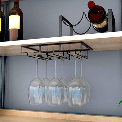6-9 Cups Wine Glass Rack Under Cabinet Stemware Wine Glass Holder Glasses Storage Hanger Metal Organizer for Bar Kitchen