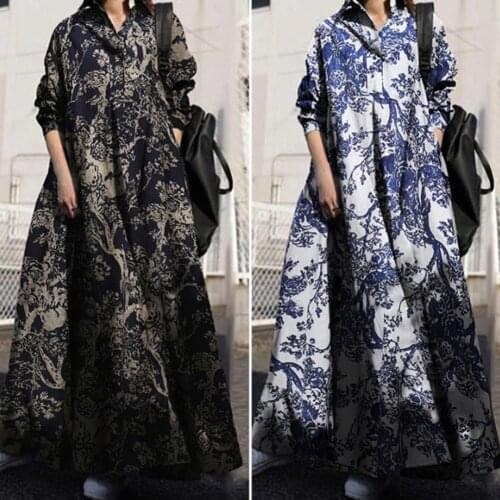 Comfortable Dress Long Sleeve Floral Print Long Dress for Daily Life