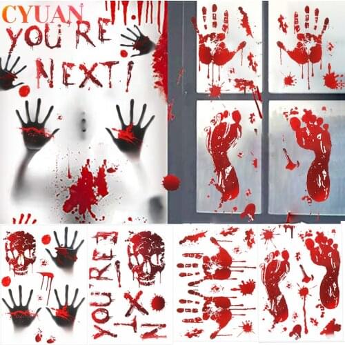 Halloween Decorations Bloody Handprint Footprint Window Stickers Horrible Wall Decal Floor Clings Halloween Party Home Decor