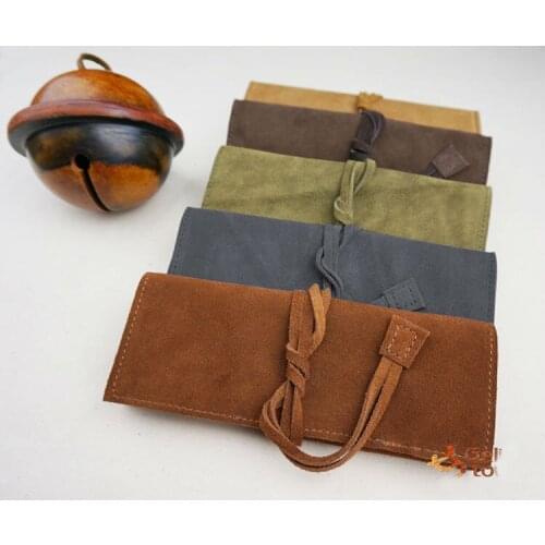 Large capacity personalized cowhide genuine leather foldable pen bag pencil bag with bandage stationery organizer gift 1131