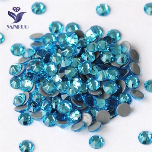 YANRUO 2088HF All Sizes Aquamarine Hotfix Crystals Flat Back Glass Strass DIY Iron On Rhinestones For Wedding Dress