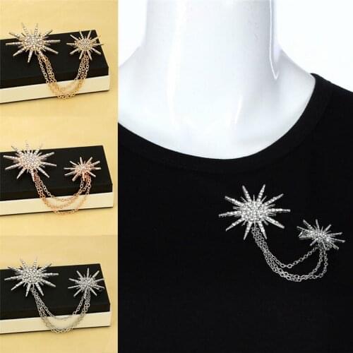 Scarf Buckle Collar Pins Brooch Clip Badge Double Chain Tassels Shining Brooch Crystal Snowflake Womens Alloy Rhinestones