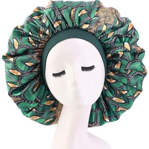 Ladies Extra Large Hair Cap For Sleeping African Printed Satin Night Hat Elastic Artificial Silk Chemo Bonnet Round Turban
