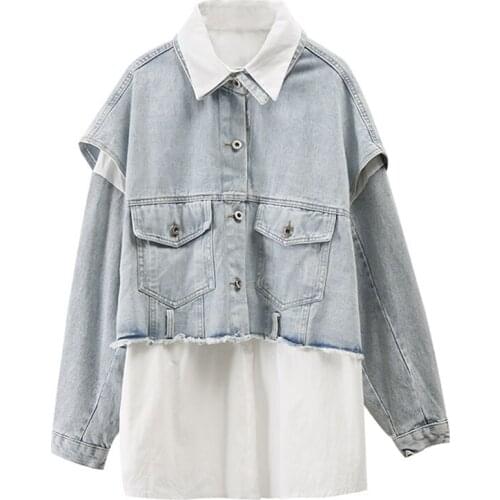 2021 Spring Autumn Long Sleeve Stitching Design Trendy Women Shirt+sleeveless All-match Denim Jacket 2 Piece Set Casual NZY158