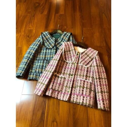 Single 10.28 Hot Sale Breasted Tweed Pocket Wool Plaid Jacket Coat Women Warm Fashion Vintage Doll Collar Lapel Outerwear