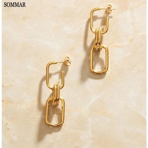 SOMMAR Fashion New Brand Design Luxurio 18KGP Gold Filled Maiden stud earrings two squares women earrings jewellery