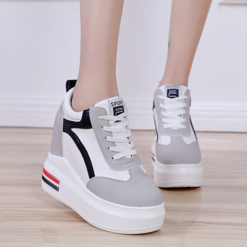 Womens High Heels 2019 Fashion Breathable PU Leather Shoes Women Platform Height Increased Shoes 11 CM Thick Sole Zapatos Mujer