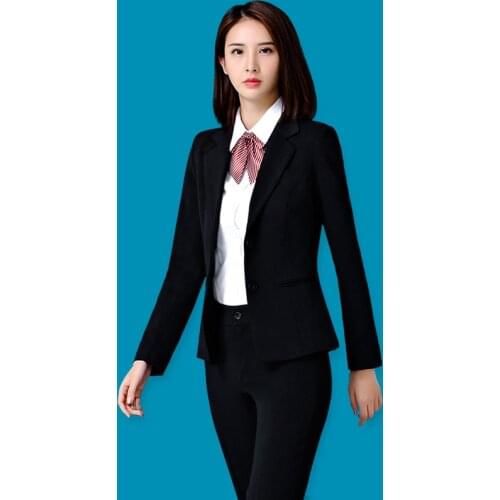 Womens suit autumn and winter new fashion solid color high-end slimming slim professional wear wild womens two-piece suit