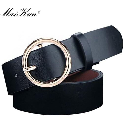 Maikun Belts for Women Circle Pin Buckle Belt High Quality Fashion Female Leather Belt for Jeans