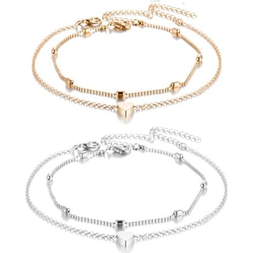 Womens Anklet Bohemian Layered Heart Anklet 2021 Summer Beach Anklets on Foot Ankle Bracelets for Women Leg Chain Jewelry