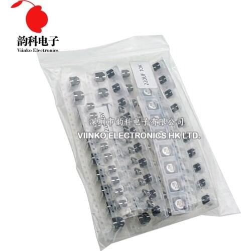 130pcs/LOT 1uF-220uF SMD Aluminum Electrolytic Capacitor Assorted Kit Set, 13values*10pcs=130pcs Samples Kit