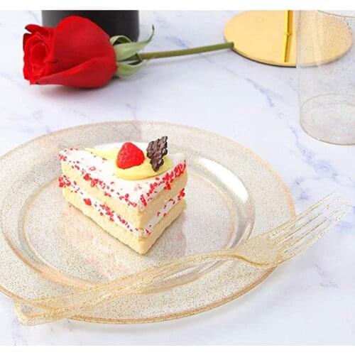 20-120pcs Wedding Party Disposable Cutlery Set Plastic Gold Silver Glittering Birthday Parties Tableware for Cake Dessert Spoon