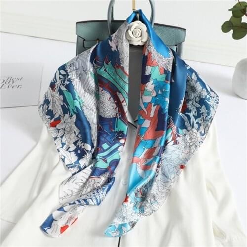 2021 Fashion Silk Scarf Square Large Neck Shawl Lady Wraps Foulard Female Hijab Scarves Design Print Women Neckerchief Bandana