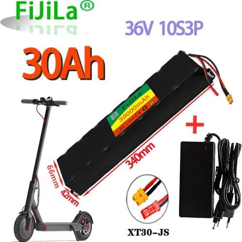 36V 30Ah 10S3P rechargeable lithium battery pack with BMS, suitable for modified scooter electric vehicle battery XT30 + charger