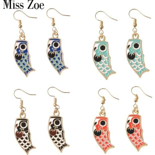 4 Colors Squid Flag Pendant Necklaces Earrings Women Danglers Earrings Japanese Style Fashion Fish Jewelry Gift for Grils