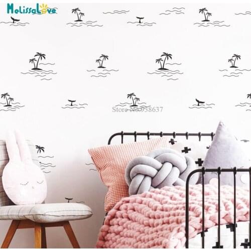 62 pcs/set Palm Tree Wall Art Decal Tropical Coconut Tree Whale Waves Beach Bedroom Decor Removable Wall Art Sticker BB741
