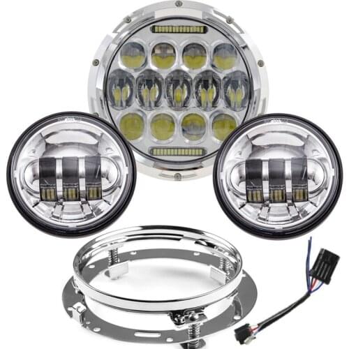 7" Chrome LED Projector Headlight + 4.5" Fog Passing Light for Road King Softail Electra Glide Night Train Bad Boy