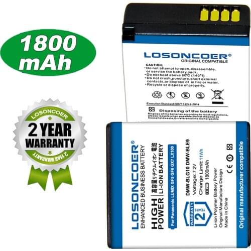 LOSONCOER Battery 1800mAh DMW-BLG10 BLG10 DMW-BLE9 For Panasonic LUMIX GF5 GF6 GX7 LX100 GX80 GX85 DC-ZS70 ZS60 ZS100