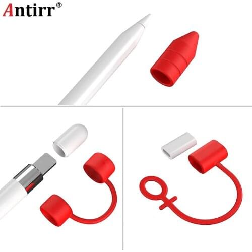 Antirr Silicone Anti-lost Top Cap Holder Nib Tip Cover Cable Adapter Tether Kit For iPad Pro 10.5 12.9 9.7 Apple Pencil Case