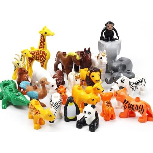 Big Size Duplo Animals Zoo Panda Dog Rabbit Compatible with Duploe Accessories Figures Building Blocks Toys For Children Gifts