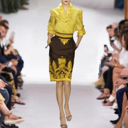 Delocah New 2021 Autumn Women Fashion Runway Skirts Set Lantern Sleeve Loose Blouses + High Waist Vintage Pencil Skirts Suits