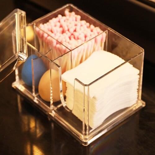 4-Grid Cotton Pads Swab Holder Dispenser Case with Lid Easy to Use
