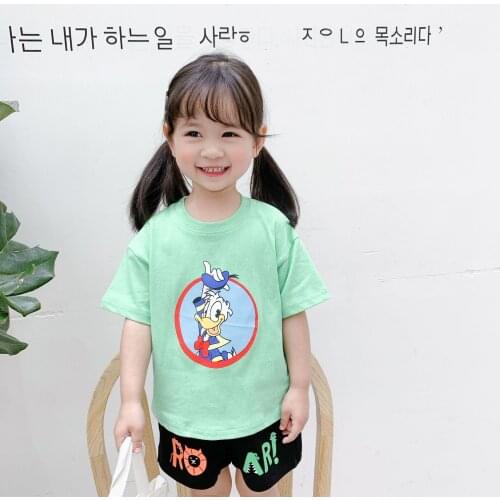 Childrens T-shirt 2021 Summer New Baby Boys and Girls Cartoon Printed Cotton and Linen Short-sleeved T-shirt Korean Casual Tees