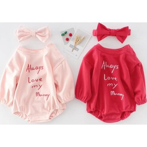 Infant Jumpsuit Girls Love Mummy Letter Cotton Baby Girls Romper long Sleeve For Toddler Baby Clothes With Headband Overalls